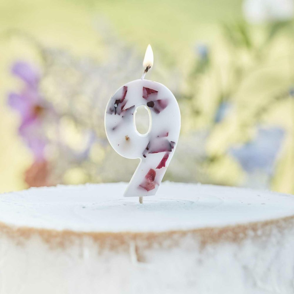 Cake Candles |   Pressed Petal Number 9 Birthday Cake Candle Cake Candles Cake Candles