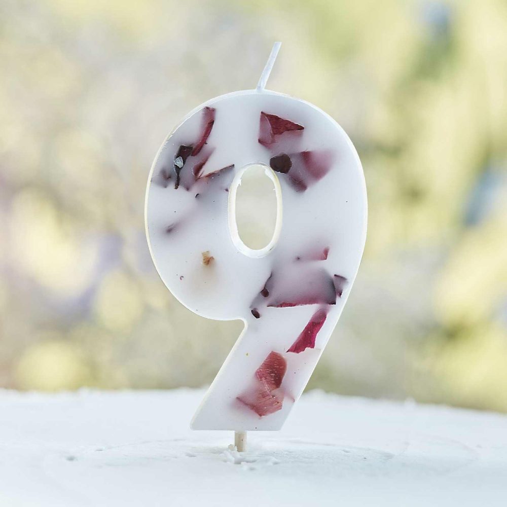 Cake Candles |   Pressed Petal Number 9 Birthday Cake Candle Cake Candles Cake Candles