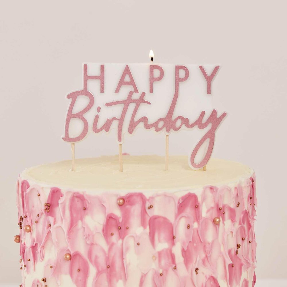 Cake Candles |   Rose Gold Happy Birthday Candle Cake Candles Cake Candles