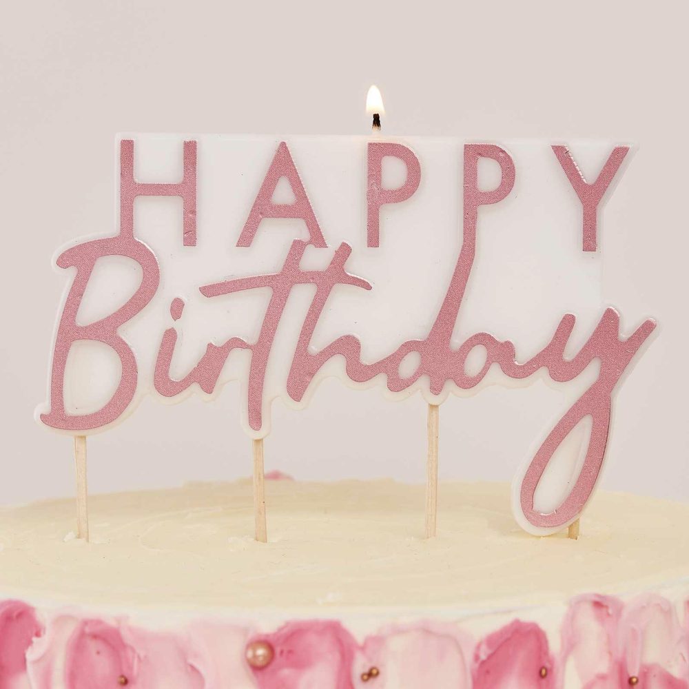 Cake Candles |   Rose Gold Happy Birthday Candle Cake Candles Cake Candles