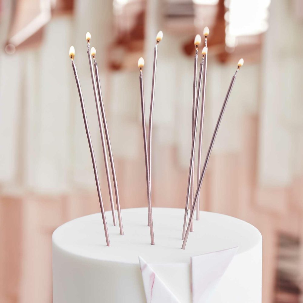 Cake Candles |   Tall Skinny Rose Gold Birthday Cake Candles Cake Candles Cake Candles