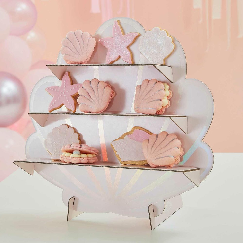 Cake Stands |   Iridescent And Pink Mermaid Shell Shaped Treat Stand Cake Stands Cake Stands