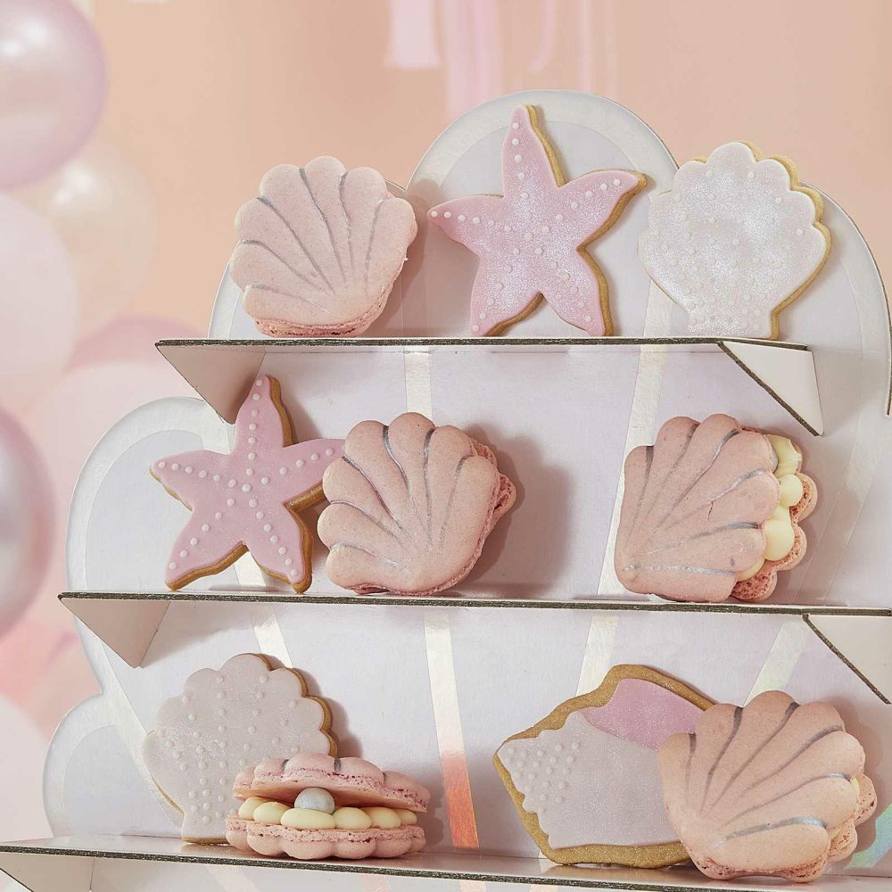 Cake Stands |   Iridescent And Pink Mermaid Shell Shaped Treat Stand Cake Stands Cake Stands