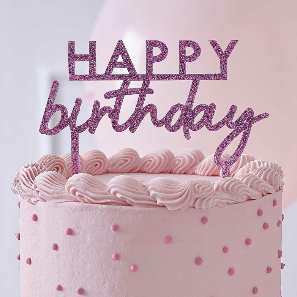 Cake Toppers |   Pink Glitter Acrylic Happy Birthday Cake Topper Cake Toppers Cake Toppers