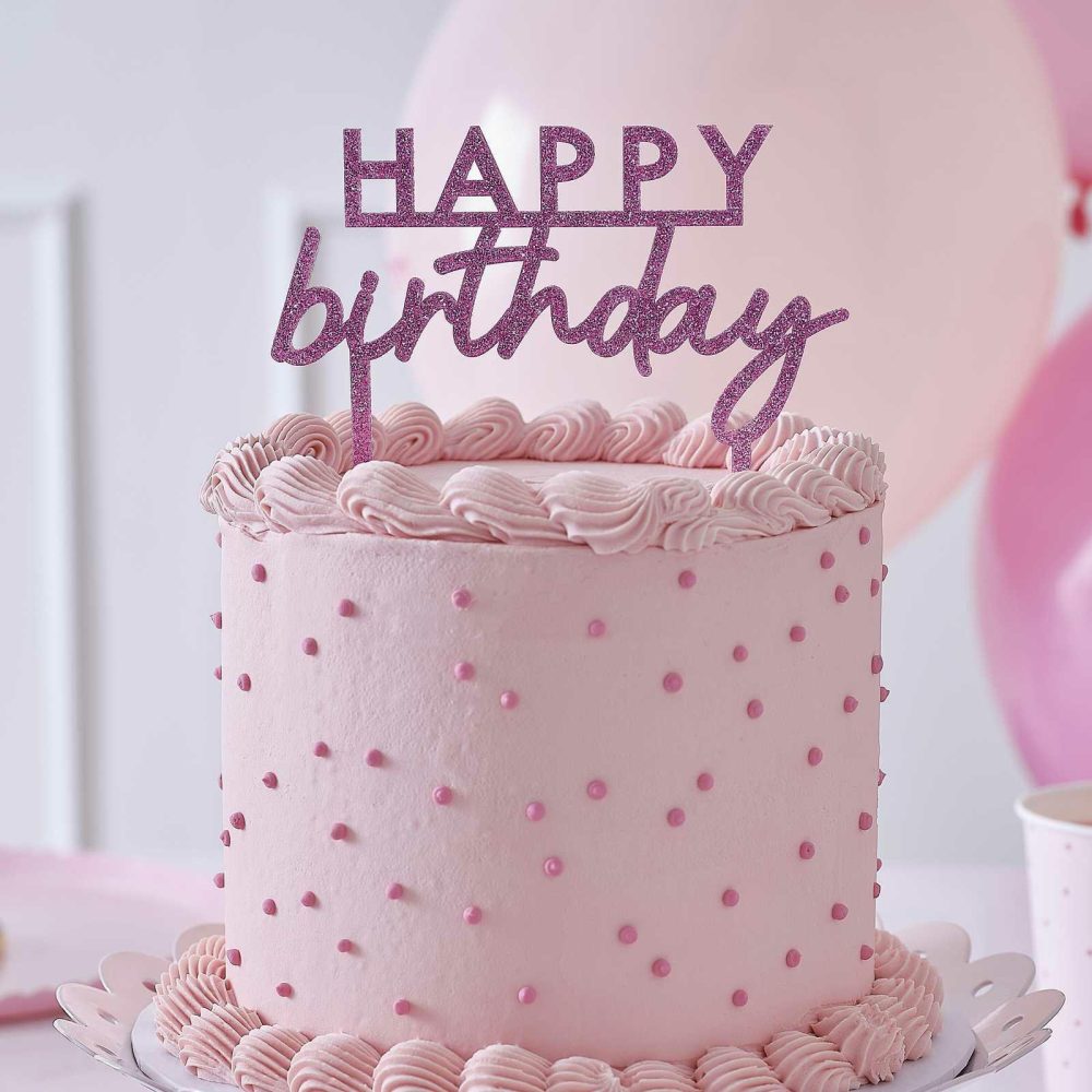 Cake Toppers |   Pink Glitter Acrylic Happy Birthday Cake Topper Cake Toppers Cake Toppers