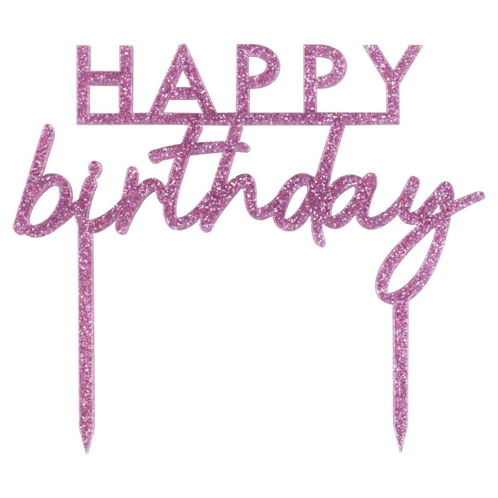 Cake Toppers |   Pink Glitter Acrylic Happy Birthday Cake Topper Cake Toppers Cake Toppers