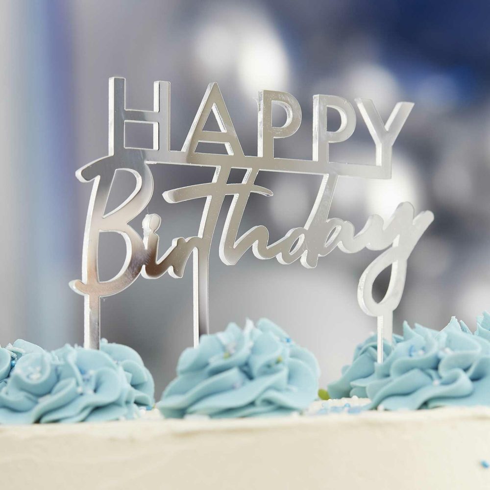 Cake Toppers |   Silver Acrylic Happy Birthday Cake Topper Cake Toppers Cake Toppers