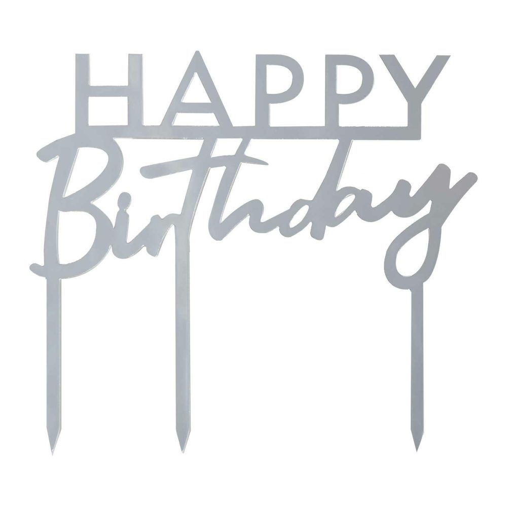 Cake Toppers |   Silver Acrylic Happy Birthday Cake Topper Cake Toppers Cake Toppers