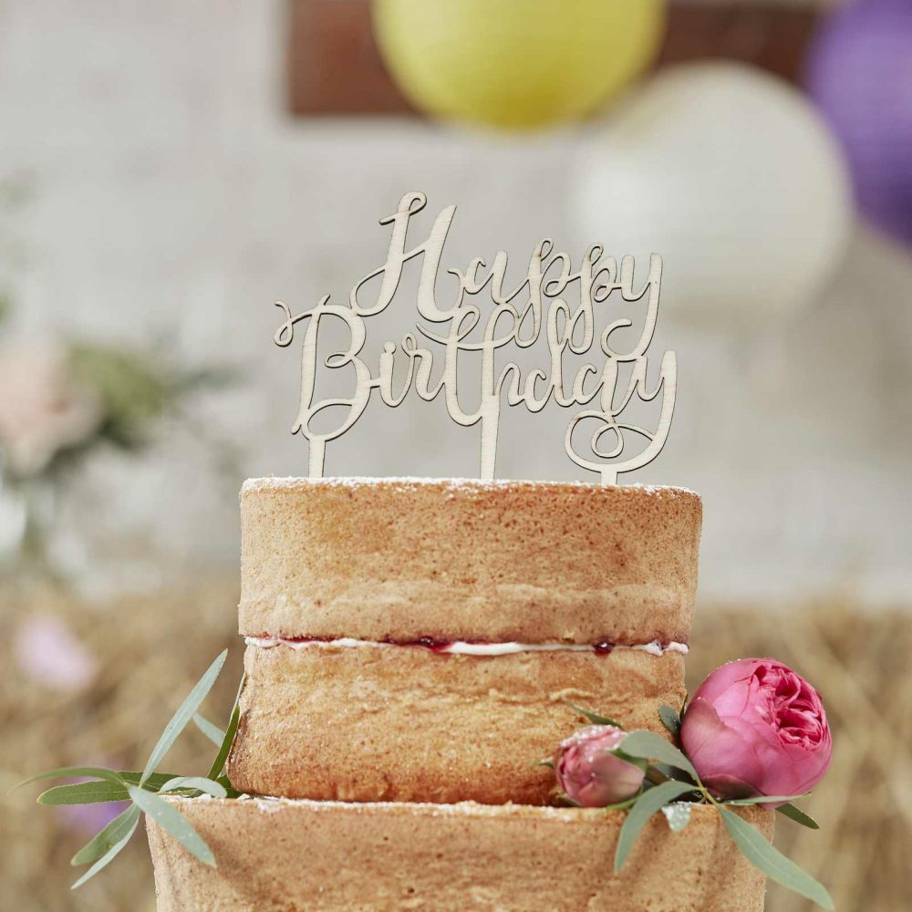 Cake Toppers |   Wooden Happy Birthday Cake Topper Cake Toppers Cake Toppers