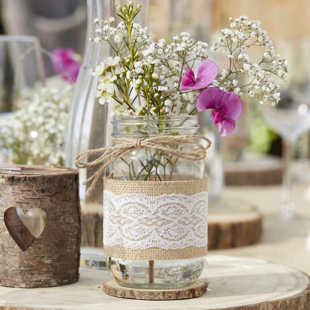 Candles And Candle Holders |   Glass Jar With Hessian Rustic Wrap Candles And Candle Holders Candles And Candle Holders