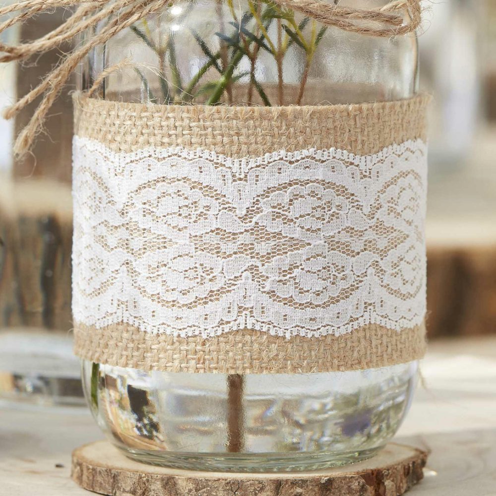 Candles And Candle Holders |   Glass Jar With Hessian Rustic Wrap Candles And Candle Holders Candles And Candle Holders