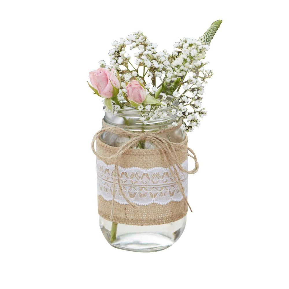 Candles And Candle Holders |   Glass Jar With Hessian Rustic Wrap Candles And Candle Holders Candles And Candle Holders