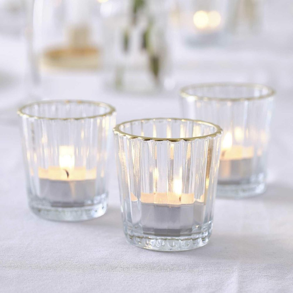 Candles And Candle Holders |   Glass Tea Light Candle Holders With Gold Trim Candles And Candle Holders Candles And Candle Holders