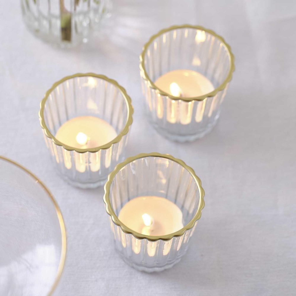 Candles And Candle Holders |   Glass Tea Light Candle Holders With Gold Trim Candles And Candle Holders Candles And Candle Holders