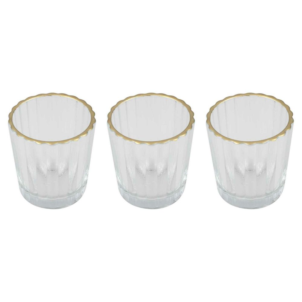 Candles And Candle Holders |   Glass Tea Light Candle Holders With Gold Trim Candles And Candle Holders Candles And Candle Holders