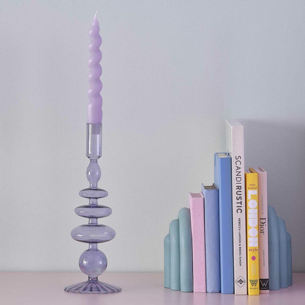 Candles And Candle Holders |   Lilac Glass Bubble Candle Holders & Spiral Dinner Candles Set Candles And Candle Holders Candles And Candle Holders