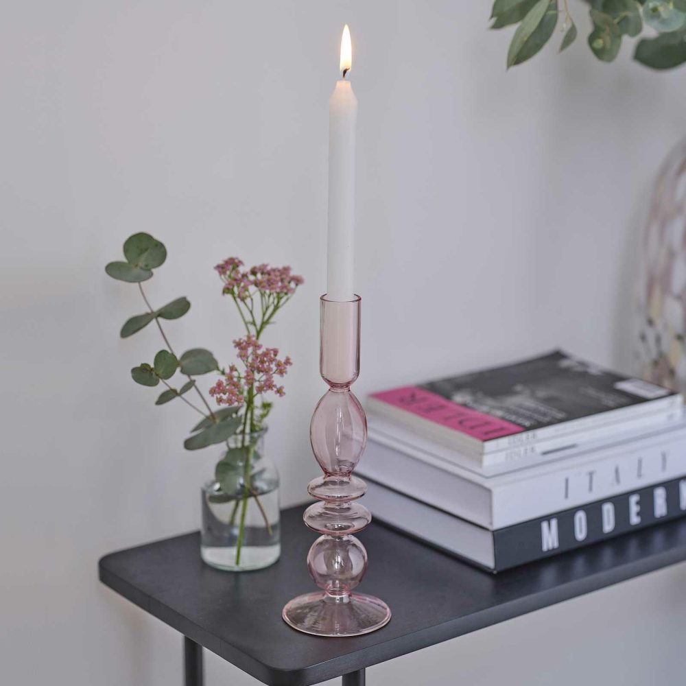 Candles And Candle Holders |   Pink Glass Candle Holder Candles And Candle Holders Candles And Candle Holders