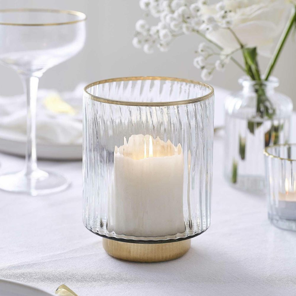 Candles And Candle Holders |   Ribbed Glass Hurricane Candle Holder Candles And Candle Holders Candles And Candle Holders