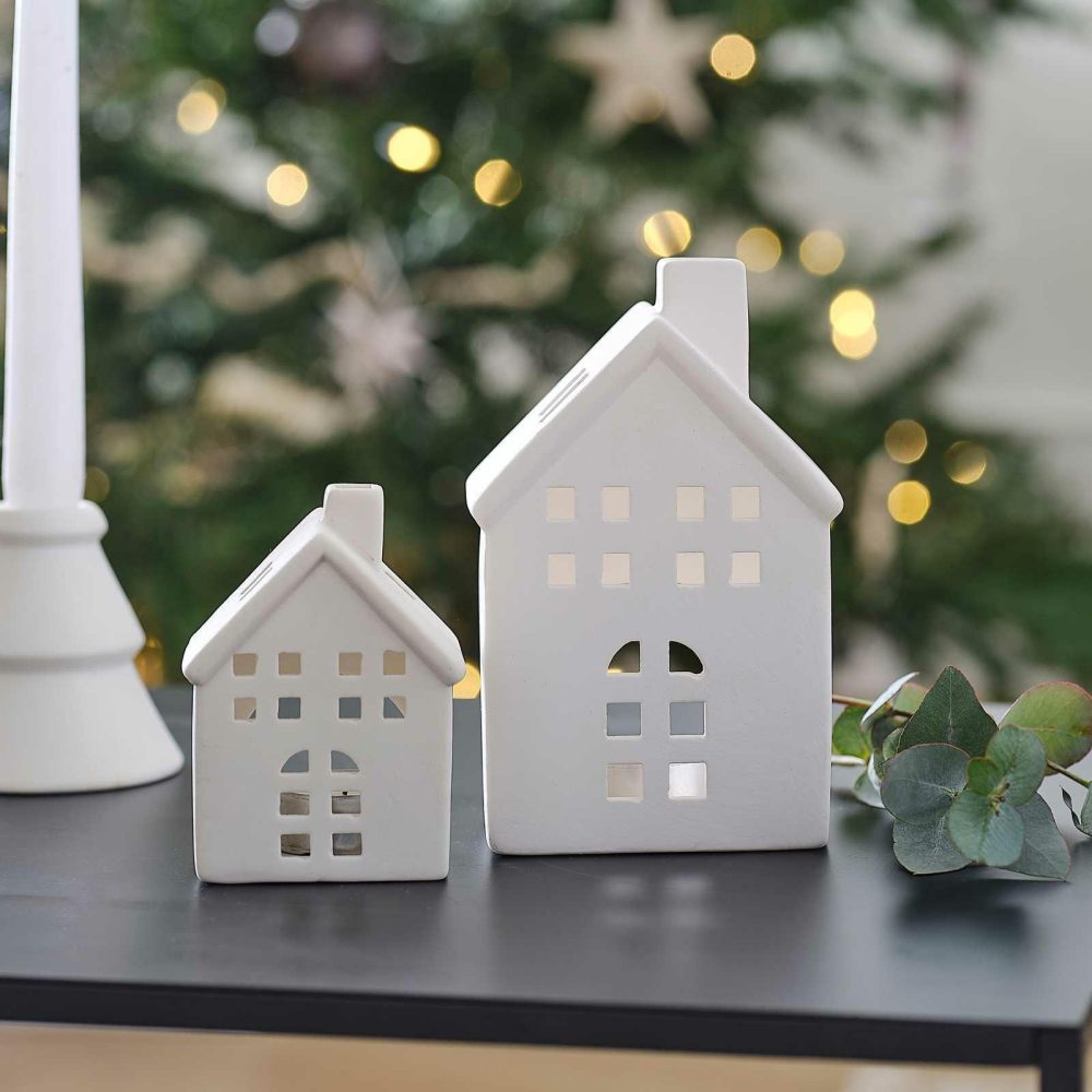 Candles And Candle Holders |   White Ceramic House Tealight Holders Candles And Candle Holders Candles And Candle Holders