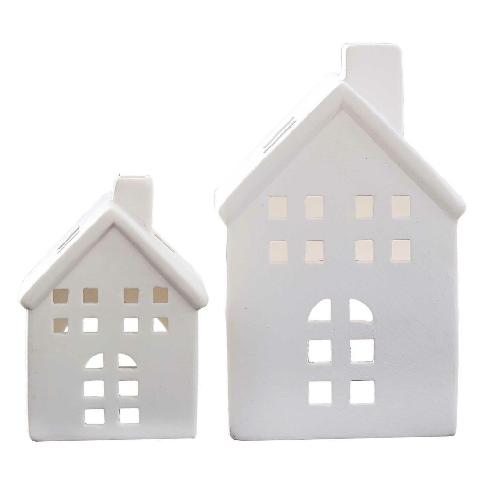 Candles And Candle Holders |   White Ceramic House Tealight Holders Candles And Candle Holders Candles And Candle Holders