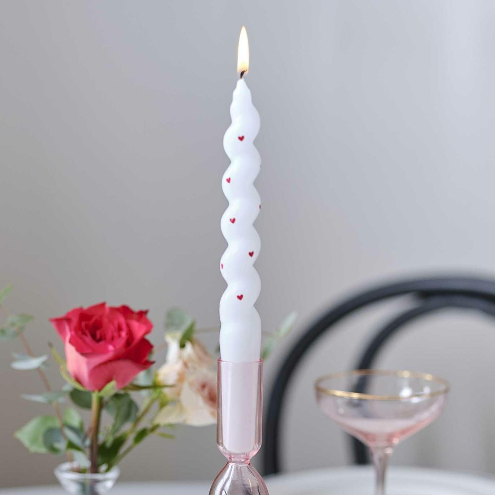 Candles And Candle Holders |   White Heart Pattern Twisted Candles Candles And Candle Holders Candles And Candle Holders