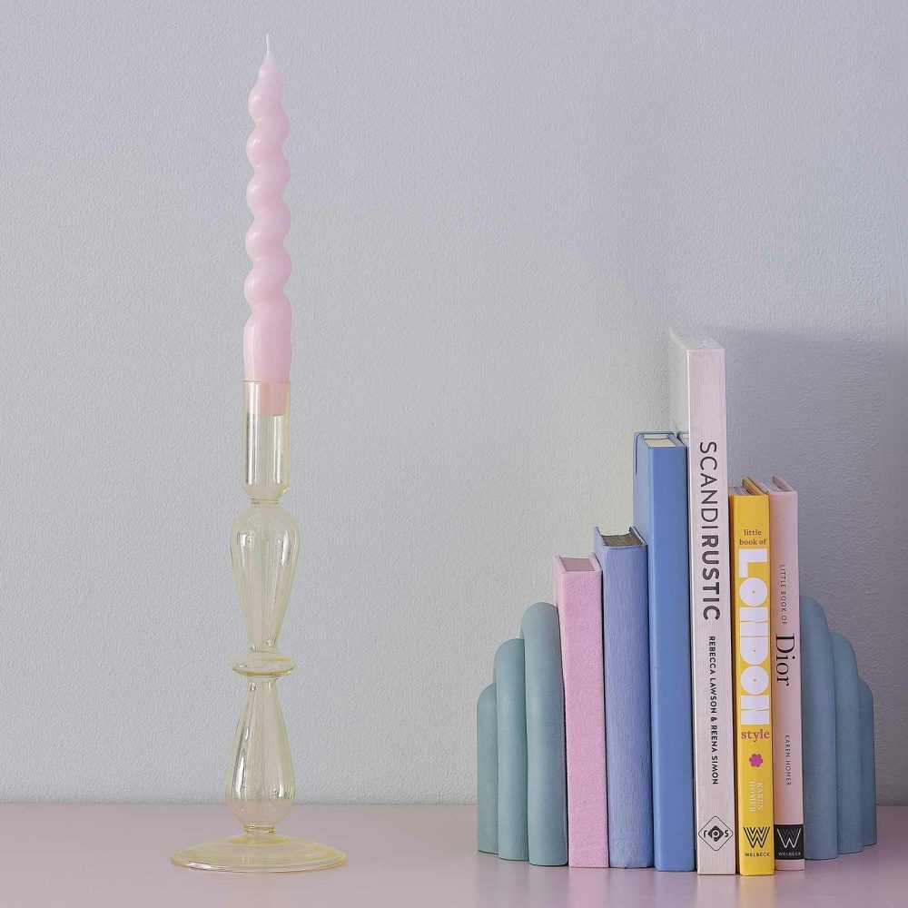 Candles And Candle Holders |   Yellow Glass Bubble Candle Holders & Spiral Dinner Candles Set Candles And Candle Holders Candles And Candle Holders