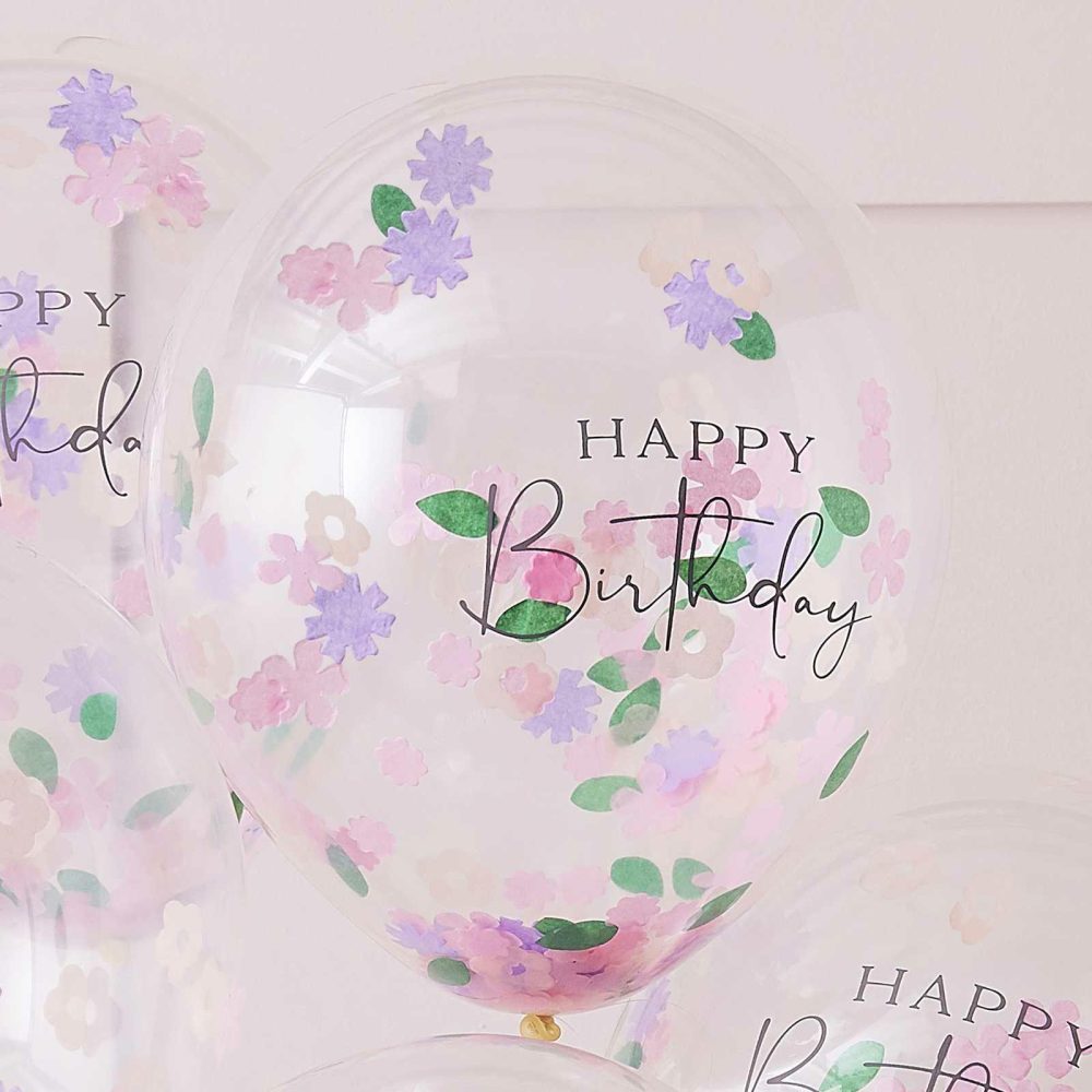 Clear Balloons |   Floral Confetti Happy Birthday Balloons Balloons Clear Balloons