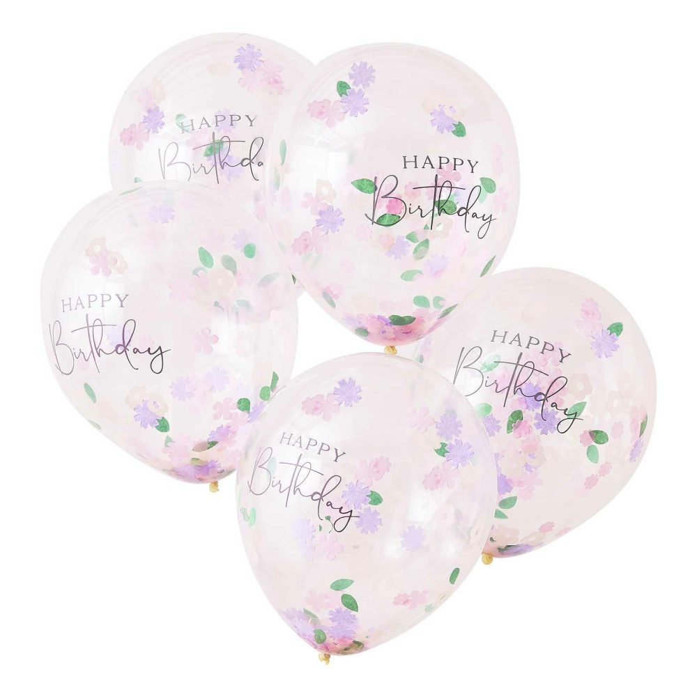 Clear Balloons |   Floral Confetti Happy Birthday Balloons Balloons Clear Balloons