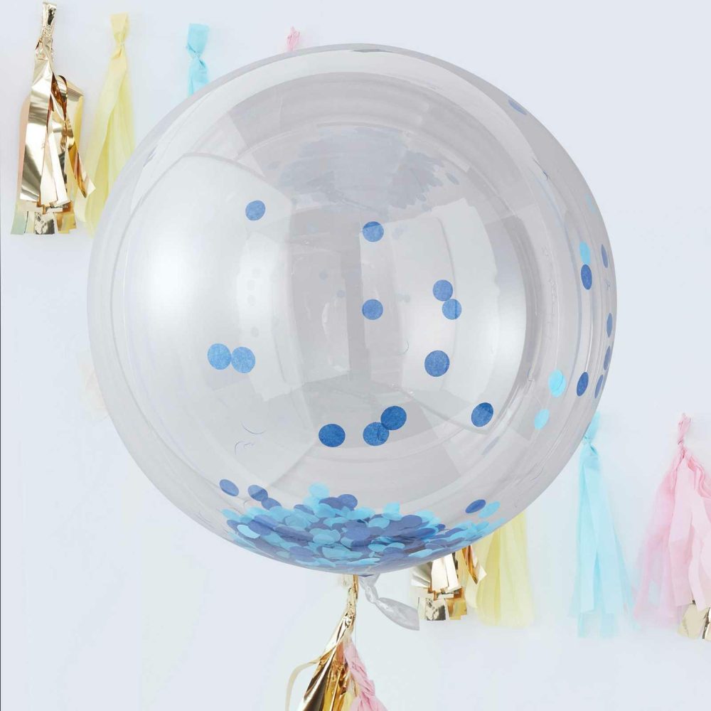 Clear Balloons |   Giant Blue Orb Confetti Balloon Balloons Clear Balloons