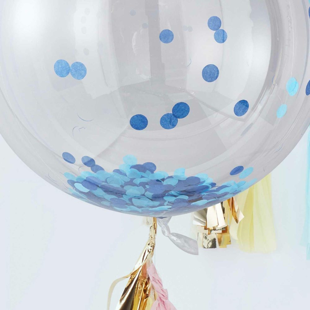 Clear Balloons |   Giant Blue Orb Confetti Balloon Balloons Clear Balloons