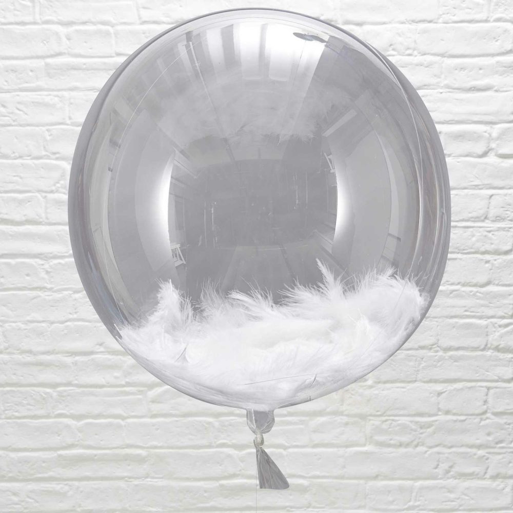 Clear Balloons |   Giant Orb White Feather Balloons Balloons Clear Balloons