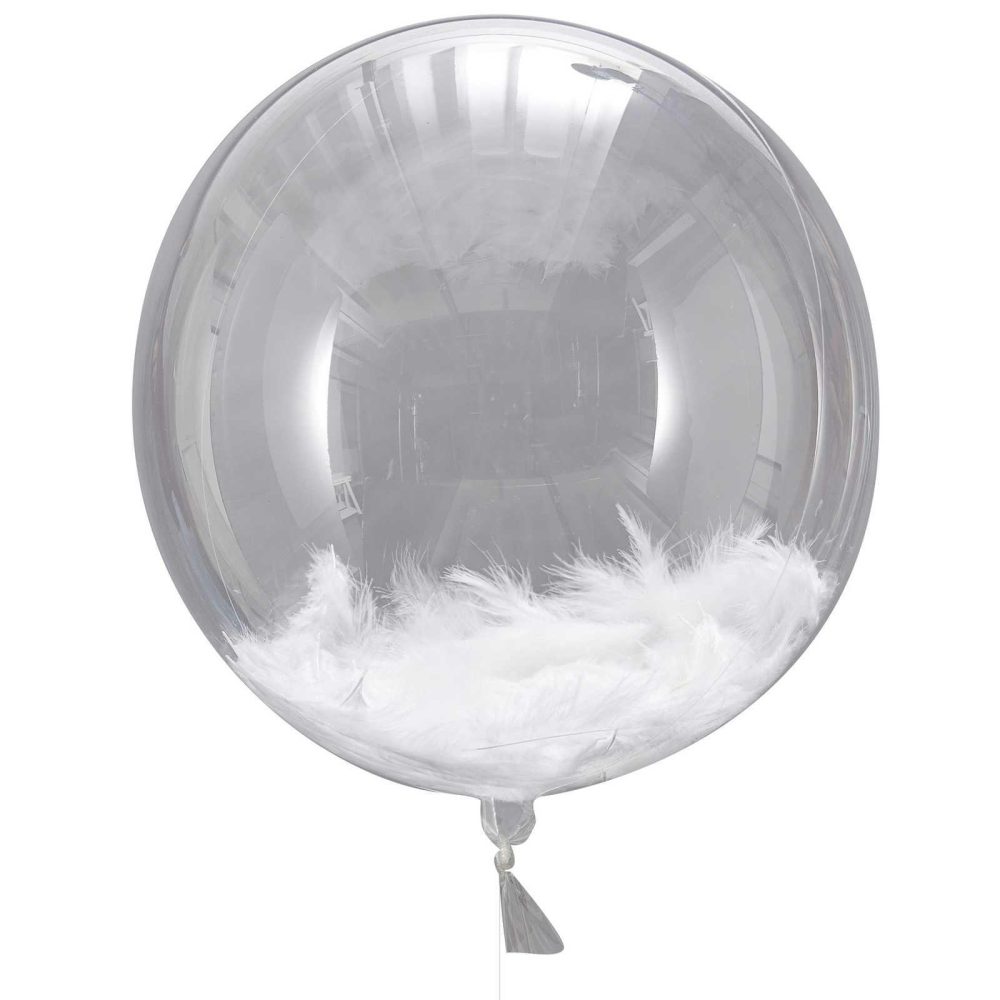 Clear Balloons |   Giant Orb White Feather Balloons Balloons Clear Balloons