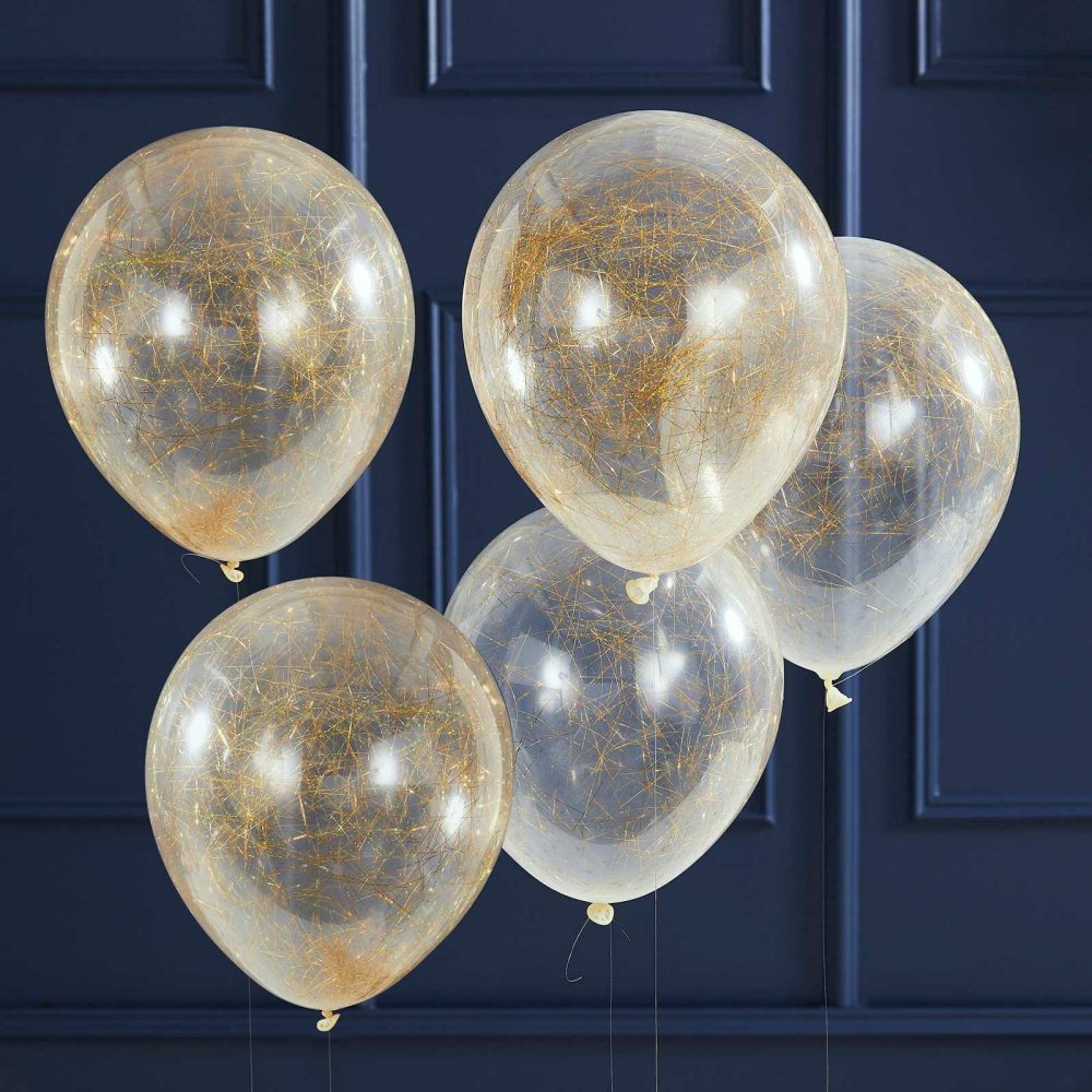 Clear Balloons |   Gold Angel Hair Confetti Balloons Balloons Clear Balloons