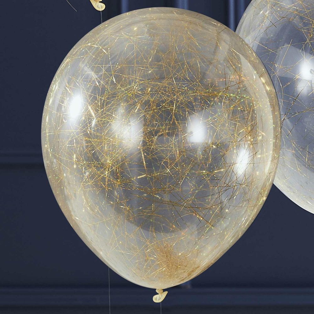 Clear Balloons |   Gold Angel Hair Confetti Balloons Balloons Clear Balloons