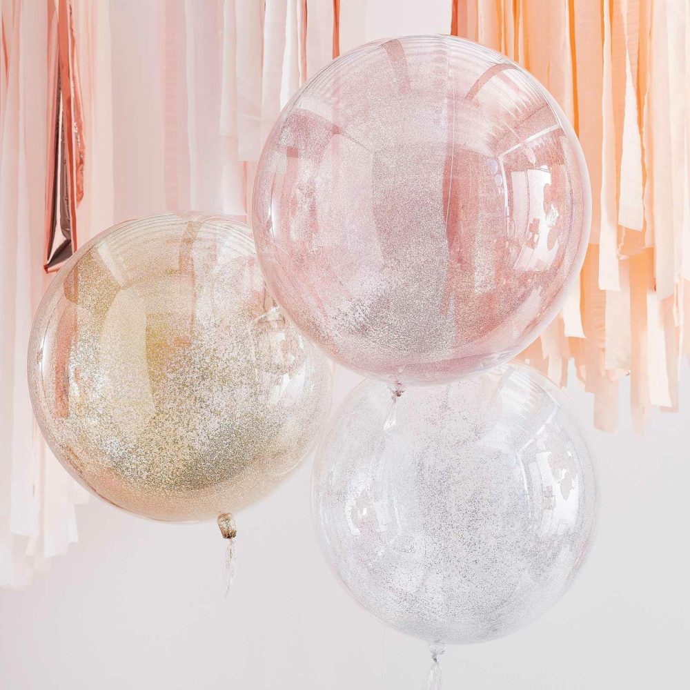 Clear Balloons |   Mixed Metallics Orb Glitter Balloons Balloons Clear Balloons