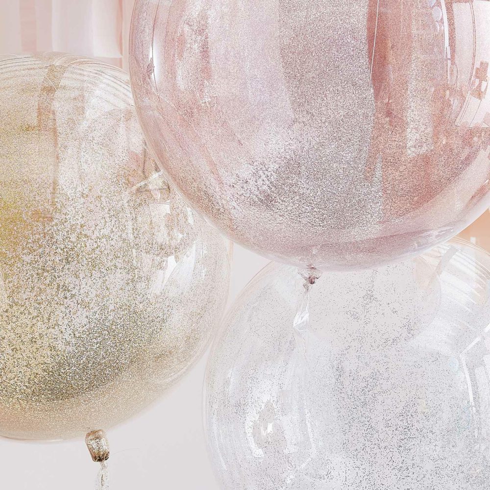 Clear Balloons |   Mixed Metallics Orb Glitter Balloons Balloons Clear Balloons