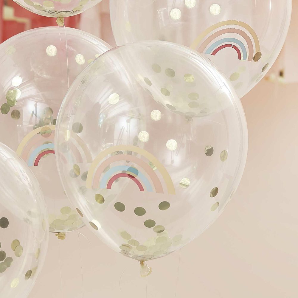 Clear Balloons |   Rainbow And Gold Confetti Balloons Balloons Clear Balloons