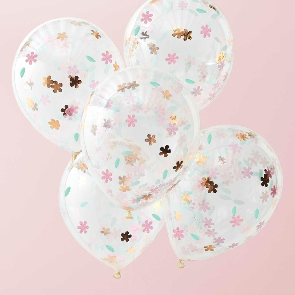 Clear Balloons |   Rose Gold Floral Confetti Balloons Balloons Clear Balloons