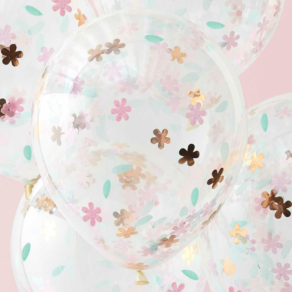 Clear Balloons |   Rose Gold Floral Confetti Balloons Balloons Clear Balloons