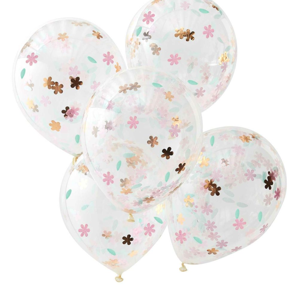 Clear Balloons |   Rose Gold Floral Confetti Balloons Balloons Clear Balloons