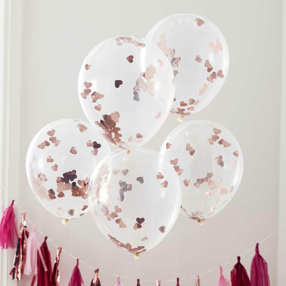 Clear Balloons |   Rose Gold Heart Shaped Confetti Balloons Balloons Clear Balloons