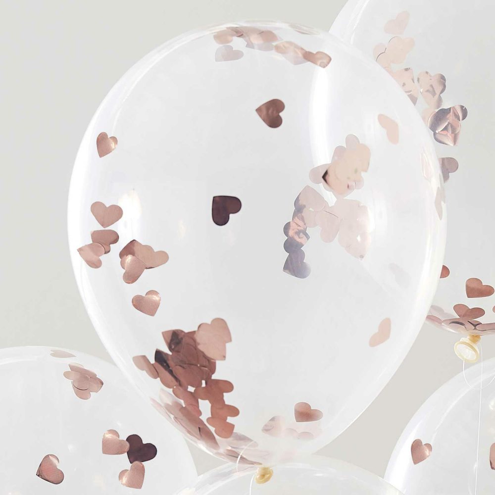 Clear Balloons |   Rose Gold Heart Shaped Confetti Balloons Balloons Clear Balloons