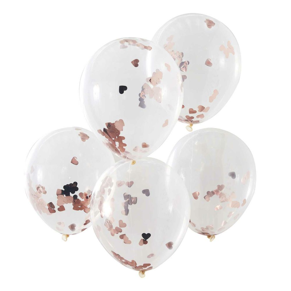 Clear Balloons |   Rose Gold Heart Shaped Confetti Balloons Balloons Clear Balloons