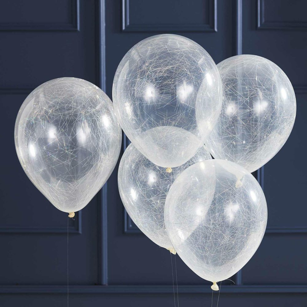 Clear Balloons |   Silver Angel Hair Confetti Balloons Balloons Clear Balloons