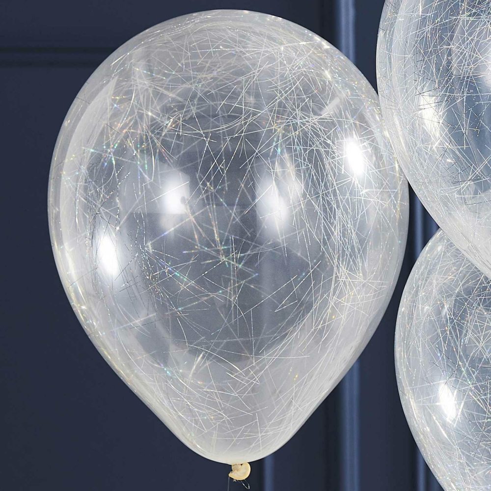 Clear Balloons |   Silver Angel Hair Confetti Balloons Balloons Clear Balloons