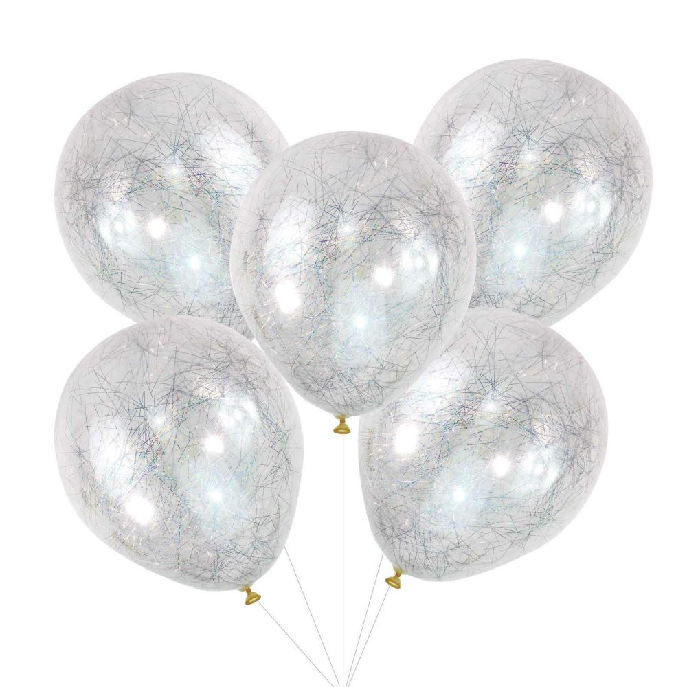 Clear Balloons |   Silver Angel Hair Confetti Balloons Balloons Clear Balloons