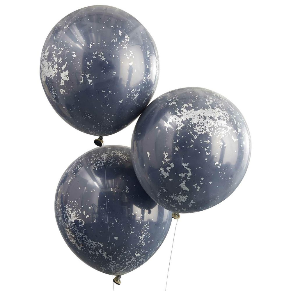 Confetti Balloons |   Double Layered Navy And Silver Confetti Balloon Bundle Balloons Confetti Balloons