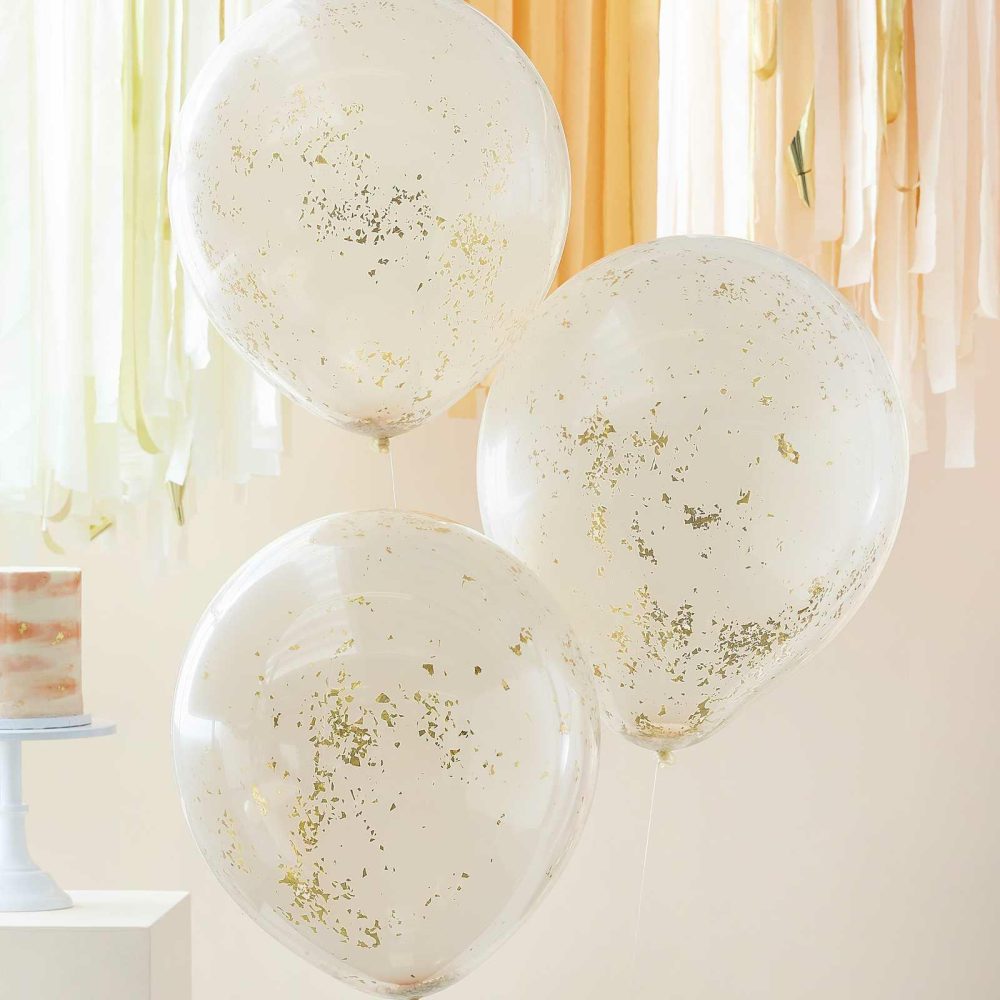 Confetti Balloons |   Double Layered Peach And Gold Glitter Confetti Balloons Balloons Confetti Balloons