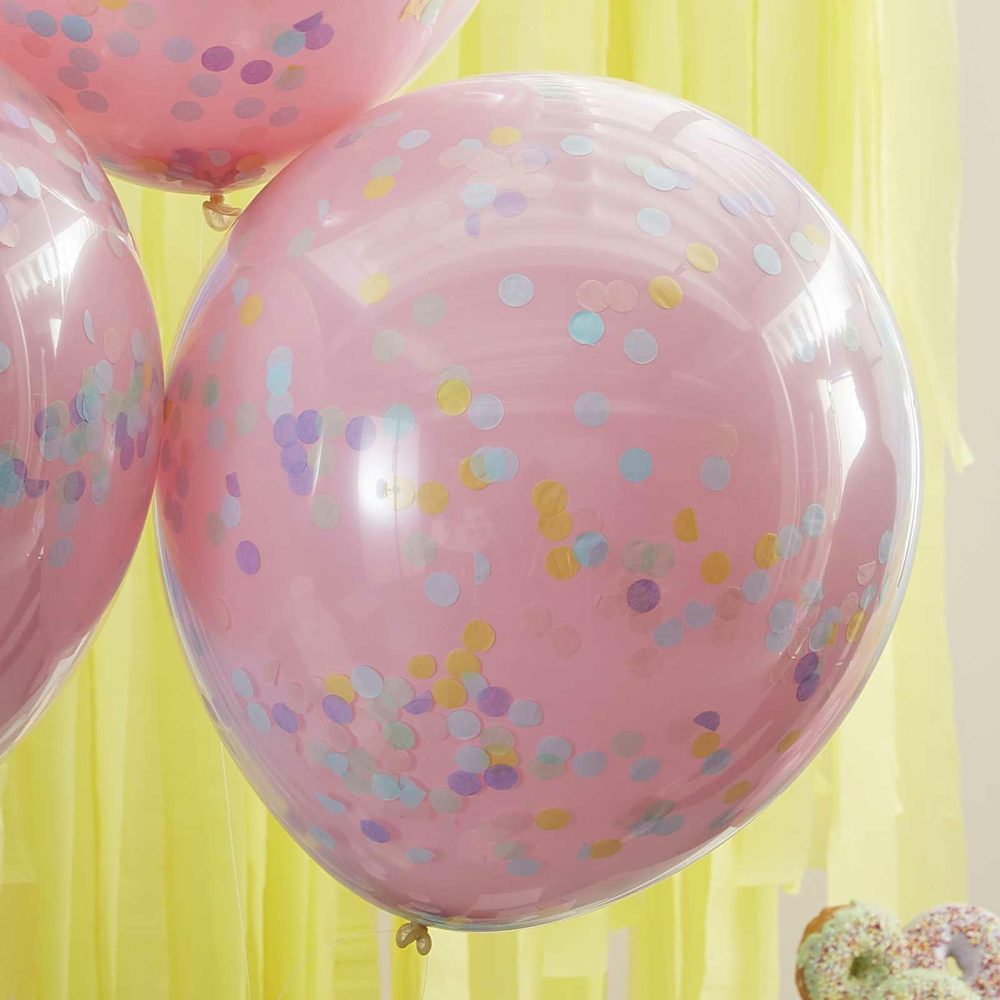 Confetti Balloons |   Double Layered Pink And Pastel Rainbow Confetti Balloons Balloons Confetti Balloons