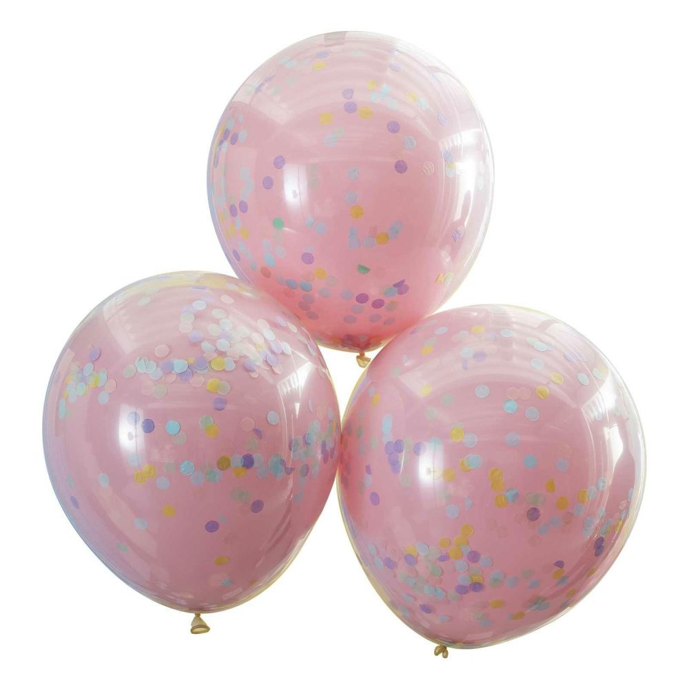 Confetti Balloons |   Double Layered Pink And Pastel Rainbow Confetti Balloons Balloons Confetti Balloons